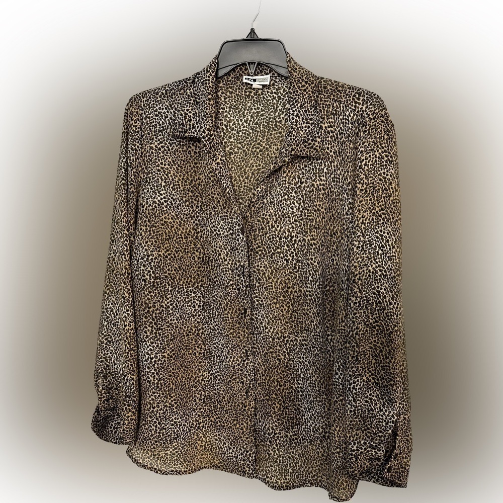Woman’s Plus size 2X Long sleeve Blouse - brown, black, tan Leopard print